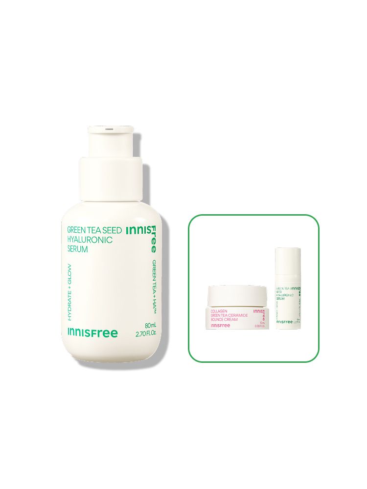 Green tea+HA™*이 함유된 순간 흡수 텍스쳐가 단숨에 피부 속건조를 개선하고 안정된 수분 밸런스로 피부를 건강하게 가꾸어주는 수분 세럼 *오직 피부 보습을 위해 개발된 녹차(뷰티그린티™) 추출물+ 흡수력과 지속력이 보다 강한 히알루론산으로 이루어진 강력한 수분 콤플렉스