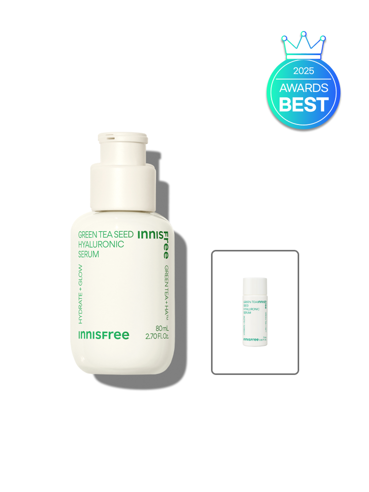 물보다 빠르게 피부 각질층 15층까지 한번에 침투하여 피부 건조 단숨에 해결! 72시간 보습지속, 수분 플럼핑 효과로 느끼는 초 밀착 수분광 이니스프리 추천 수분 세럼! 그린티 히알루론산 수분 세럼 