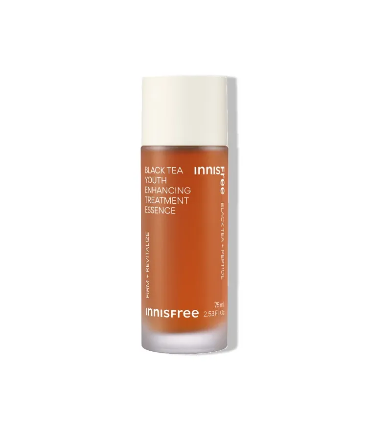 산뜻하고 빠르게 흡수되는 물 제형 워터리 포뮬러 에센스. 지친 피부 컨디션과 쌓인 각질로 인해 칙칙하고 거칠어진 피부결을 개선. 닦토, 흡토, 팩토 모두 가능한 매일 부담 없이 피부 항산화케어로 투명하게 빛나는 투명광채피부를 만들어주는 이니스프리 블랙티 유스 인핸싱 트리트먼트 에센스 소용량