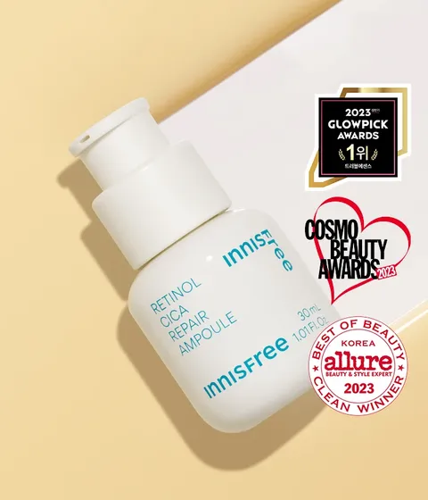 모공 흔적은 깨끗하게, 색소 흔적은 옅어지게! 모공&흔적을 개선하여 깨끗하고 매끄러워진 깐달걀 피부결로 가꿔주는 저자극 이니스프리 레티놀 시카 흔적 앰플