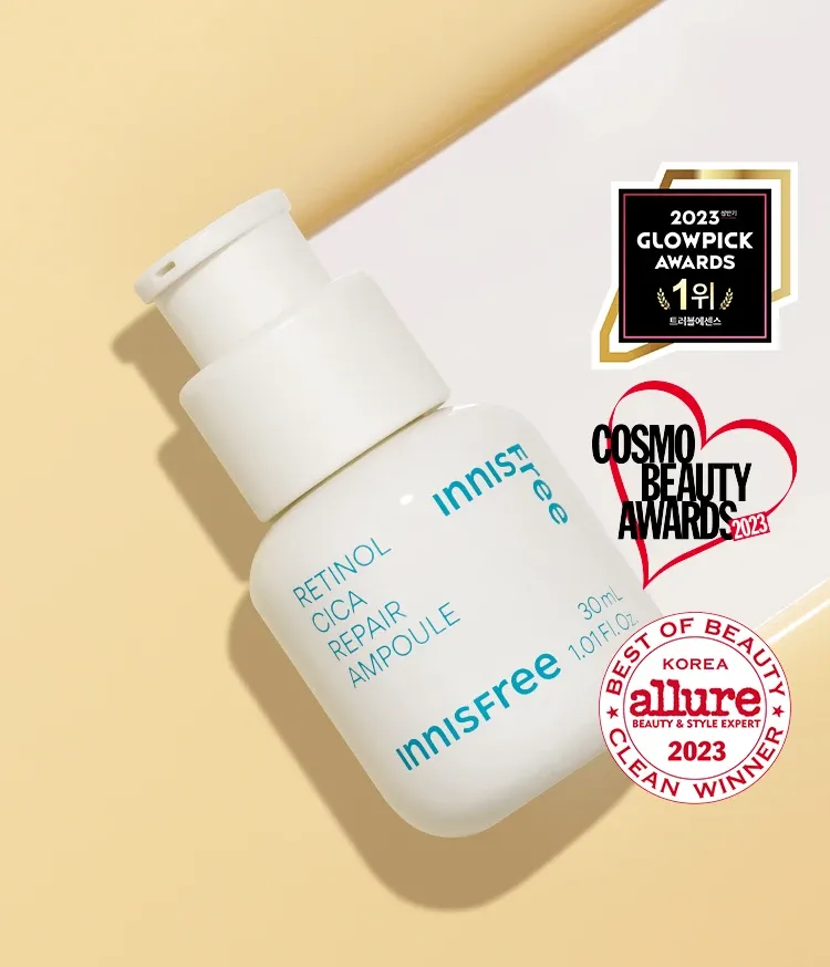모공 흔적은 깨끗하게, 색소 흔적은 옅어지게! 모공&흔적을 개선하여 깨끗하고 매끄러워진 깐달걀 피부결로 가꿔주는 저자극 이니스프리 레티놀 시카 흔적 앰플 대용량