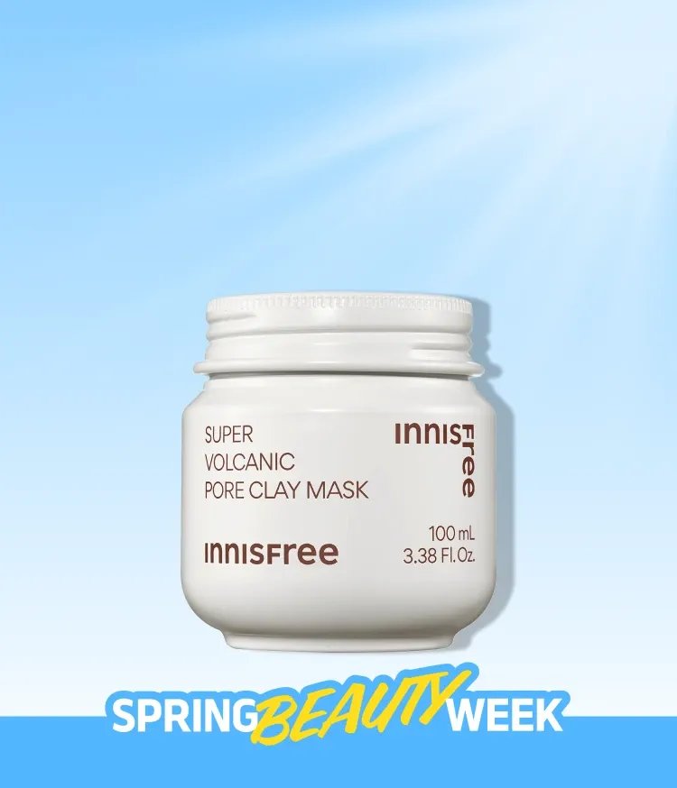다양한 모공 고민을 한번에 해결해주며 각질 케어 효능을 지닌 AHA 성분이 함유된 피지흡착모공팩. 피부자극 테스트를 완료한 저자극 크리미 텍스처의 사용감. 모공 면적, 블랙헤드, 피부결, 각질 등 케어해주는 이니스프리 수퍼 화산송이 모공팩