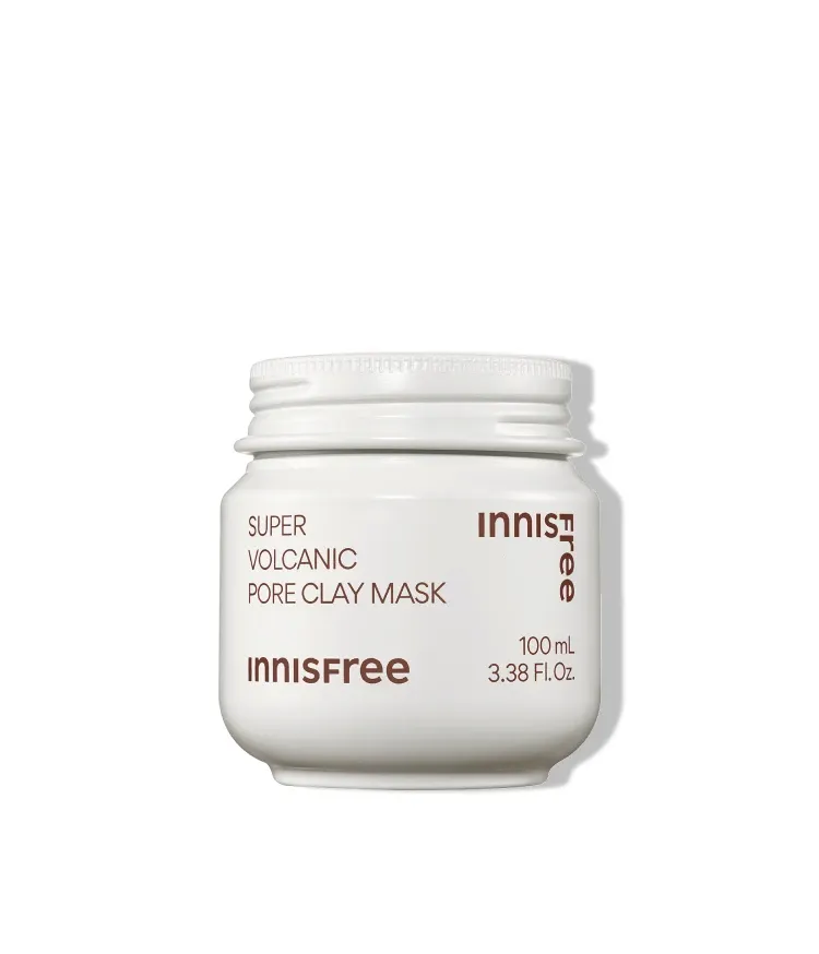 다양한 모공 고민을 한번에 해결해주며 각질 케어 효능을 지닌 AHA 성분이 함유된 피지흡착모공팩. 피부자극 테스트를 완료한 저자극 크리미 텍스처의 사용감. 모공 면적, 블랙헤드, 피부결, 각질 등 케어해주는 이니스프리 수퍼 화산송이 모공팩