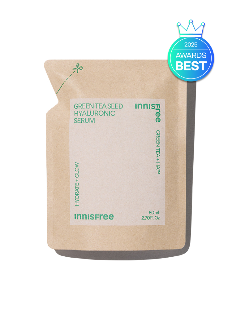 물보다 빠르게 피부 각질층 15층까지 한번에 침투하여 피부 건조 단숨에 해결! 72시간 보습지속, 수분 플럼핑 효과로 느끼는 초 밀착 수분광 이니스프리 추천 수분 세럼! 그린티 히알루론산 수분 세럼 리필