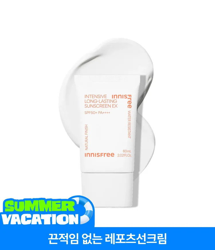 이니스프리 인텐시브 롱래스팅 선스크린 EX는 SPF 50+ PA++++의 강력한 자외선 차단 효과를 갖춘 유무기자차 제품입니다. 지속내수성 기능으로 수영과 레포츠 등 물놀이 상황에서도 무너지지 않는 워터프루프 효과를 제공합니다. 백탁이 적고 산뜻하게 마무리되어 일상과 야외 활동 시 부담 없이 사용 가능합니다.