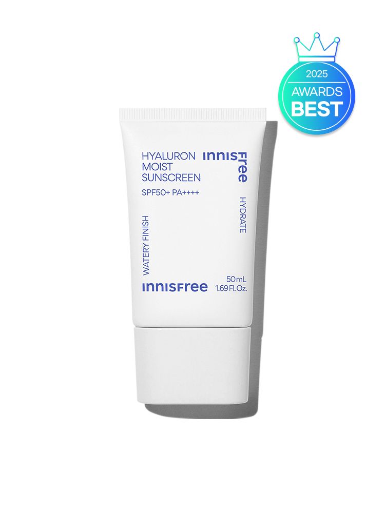 히알루론산이 가득~ 수분세럼 바른 듯 산뜻하고 촉촉한 자외선 차단! 백탁현상 없이 자연스럽게 흡수되는 데일리 선케어. 이니스프리 히알루론 수분 선크림