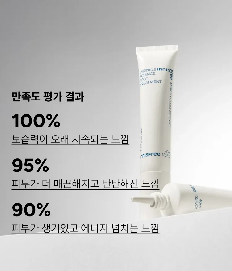 눈가 미간 이마 눈밑 팔자주름, 탄력, 보습, 영양 토탈 안티에이징을 위한 이니스프리 링클 사이언스 스팟 트리트먼트. 오메가 오일과 미역 발효 추출물로 피부 에너지를 공급하고 쫀득한 제형이 주름 사이에 밀착해 탄탄한 주름 탄력 케어! 주름개선기능성을 인정받은 기능성 안티에이징 링클 크림