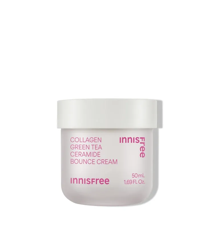 청각 유래 유사 콜라겐과 그린티 세라마이드를 함유한 밀착 텍스처가 피부 탄력장벽 강화에 도움을 주며, 피부 겉부터 속까지 수분이 탱글탱글하게 차올라 탄탄하고 건강한 피부로 가꾸어 주는 저자극 데일리 탄력 크림. 이니스프리 콜라겐 그린티 세라마이드 탄력장벽 크림