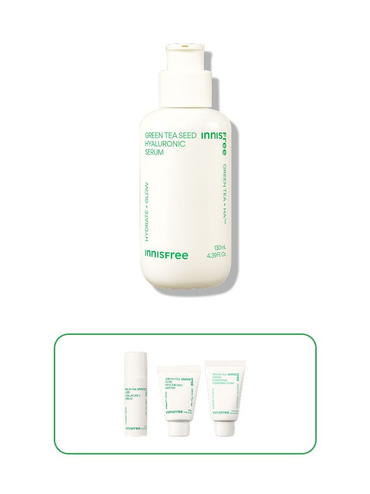 Green tea+HA™*이 함유된 순간 흡수 텍스쳐가 단숨에 피부 속건조를 개선하고 안정된 수분 밸런스로 피부를 건강하게 가꾸어주는 수분 세럼 *오직 피부 보습을 위해 개발된 녹차(뷰티그린티™) 추출물+ 흡수력과 지속력이 보다 강한 히알루론산으로 이루어진 강력한 수분 콤플렉스