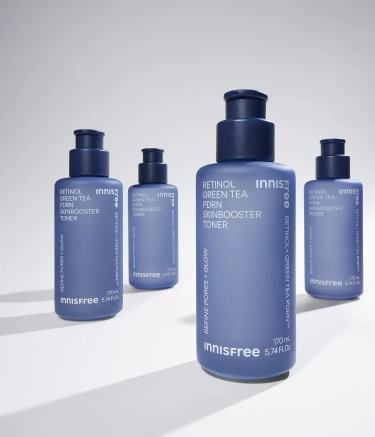 첫 단계부터 만드는 매끈광 피부결. 스킨케어 첫 단계부터 남다른 속광으로 매끈 광채 부스팅해주는 토너! 순수 레티놀과 그린티 PDRN™의 강력한 시너지로 겉과 속을 동시에 채우는 이니스프리 레티놀 PDRN 스킨부스터 토너, 탄력과 주름 개선, 보습까지 동시에 잡는 집중케어!