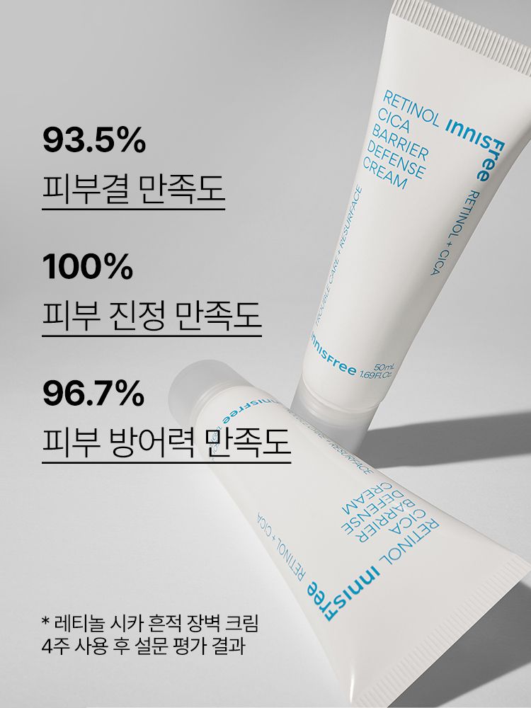 트러블의 시작부터, 각질, 모공, 잡티흔적 케어로 매끈한 피부결 관리 저자극 고효능 앰플+레티놀과 시카 성분을 함유한 제형이외부 환경에 쉽게 자극받아 연약해진 피부를 건강하게 케어하는 피부 보호막 크림