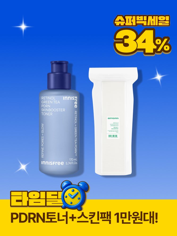 레티놀과 그린티 PDRN™* 포뮬러의 피부 겉속케어 시너지로 첫 단계부터 매끈광채 피부 바탕을 세팅해주는 스킨부스터 토너