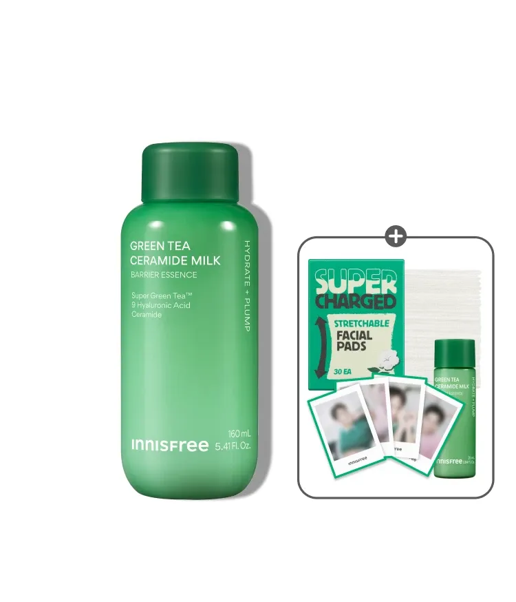 슈퍼 그린티™와 그린티 세라마이드가 함유된 포뮬러로 3초면 강력 속보습 완성. 피부 장벽 개선은 물론 메이크업 밀착력도 UP 시켜주는 신개념 밀크 텍스쳐, 토너팩으로도 추천! 민감성 피부도 사용 가능한 저자극 에센스, 이니스프리 신제품 그린티 밀크 보습 에센스