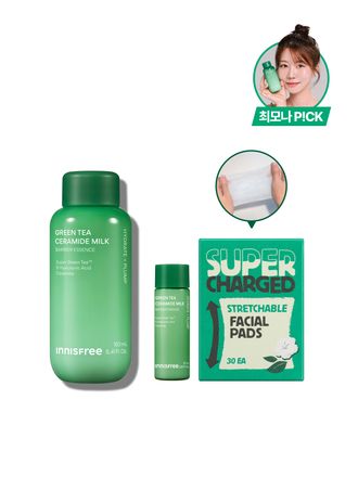 그린티 밀크 보습 에센스 160mL+ 늘려쓰는 화장솜 증정