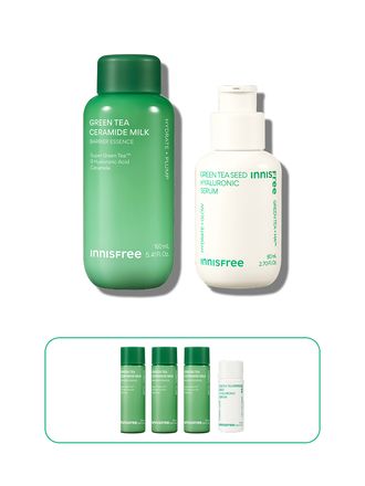 슈퍼 그린티™와 그린티 세라마이드가 함유된 포뮬러로 3초면 강력 속보습 완성. 피부 장벽 개선은 물론 메이크업 밀착력도 UP 시켜주는 신개념 밀크 텍스쳐, 토너팩으로도 추천! 민감성 피부도 사용 가능한 저자극 에센스, 이니스프리 신제품 그린티 밀크 보습 에센스