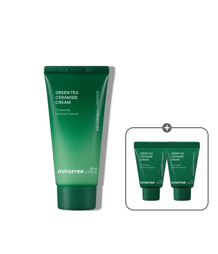 강력한 속보습 에너지 충전! 뭘 해도 건조하다면 바르자마자 부드럽게 스며드는 이니스프리 그린티 버터 보습크림 슈퍼 그린티™가 깊은 보습감을 채워주고, 그린티 세라마이드가 손상된 피부 장벽을 편안하게 감싸주는 이니스프리 대표 저자극 고보습 크림