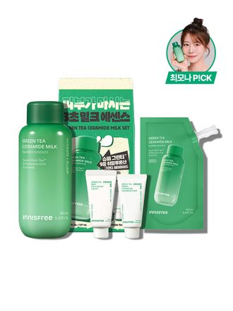 슈퍼 그린티™와 그린티 세라마이드가 함유된 포뮬러로 3초면 강력 속보습 완성. 피부 장벽 개선은 물론 메이크업 밀착력도 UP 시켜주는 신개념 밀크 텍스쳐, 토너팩으로도 추천! 민감성 피부도 사용 가능한 저자극 에센스, 이니스프리 신제품 그린티 밀크 보습 에센스