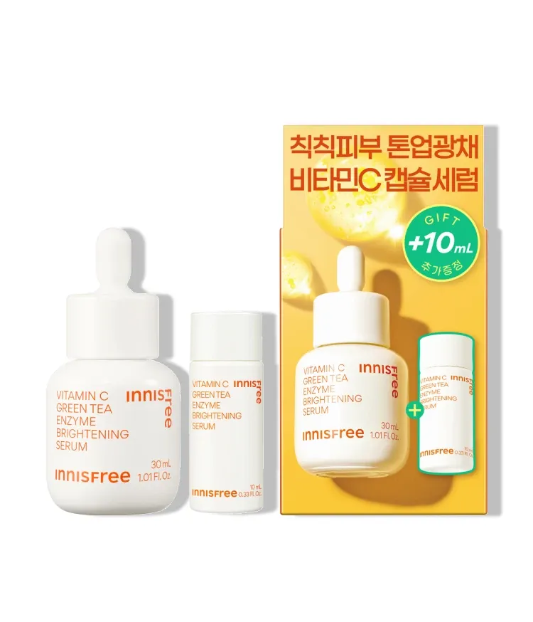 비타민C와 제주 녹차 엔자임*을 함유한 세럼이 피부톤과 피부결을 케어해 매끈 투명한 피부로 가꿔주는 잡티 토닝 세럼