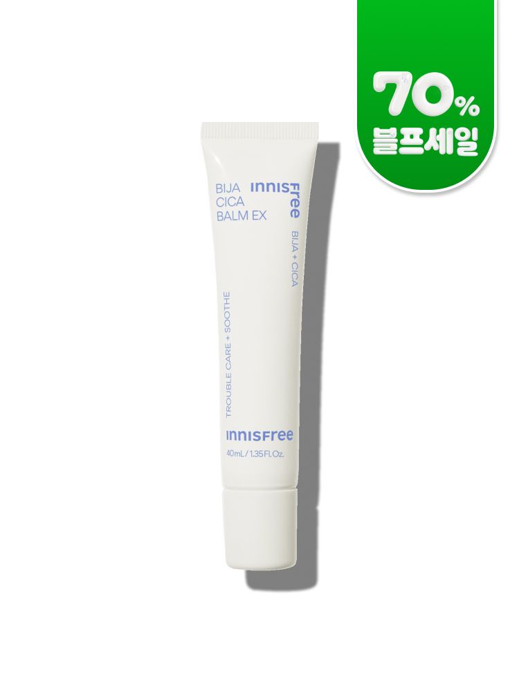 피부 진정 케어 및 고민 부위를 케어해주는 저자극 데일리 스팟 케어 크림. 피부 보호력을 지닌 비자 오일과 판테놀을 함유해 보습 장벽케어와 수분 진정 케어, 병풀 성분 센텔라 아시아티카 4X로 손상된 피부 장벽 및 고민 부위 케어, 여드름성 피부 및 민감성 피부도 사용 가능한 저자극 시카 케어 제품 이니스프리 비자 시카 밤 EX