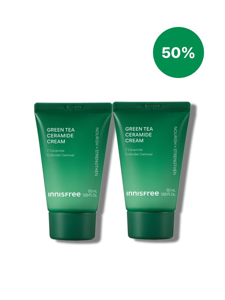 강력한 속보습 에너지 충전! 뭘 해도 건조하다면 바르자마자 부드럽게 스며드는 이니스프리 그린티 버터 보습크림 슈퍼 그린티™가 깊은 보습감을 채워주고, 그린티 세라마이드가 손상된 피부 장벽을 편안하게 감싸주는 이니스프리 대표 저자극 고보습 크림