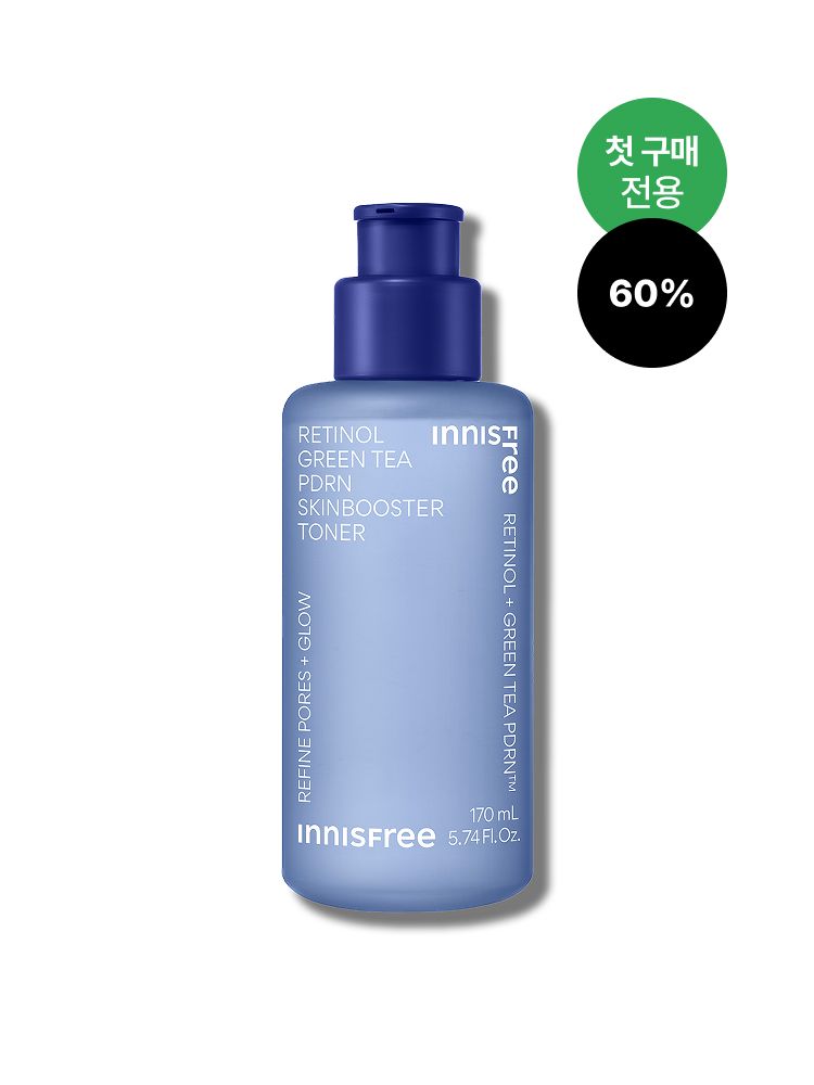 첫 단계부터 만드는 매끈광 피부결. 스킨케어 첫 단계부터 남다른 속광으로 매끈 광채 부스팅해주는 토너! 순수 레티놀과 그린티 PDRN™의 강력한 시너지로 겉과 속을 동시에 채우는 이니스프리 레티놀 PDRN 스킨부스터 토너, 탄력과 주름 개선, 보습까지 동시에 잡는 집중케어!