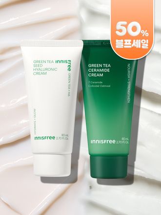 강력한 속보습 에너지 충전! 뭘 해도 건조하다면 바르자마자 부드럽게 스며드는 이니스프리 그린티 버터 보습크림 슈퍼 그린티™가 깊은 보습감을 채워주고, 그린티 세라마이드가 손상된 피부 장벽을 편안하게 감싸주는 이니스프리 대표 저자극 고보습 크림