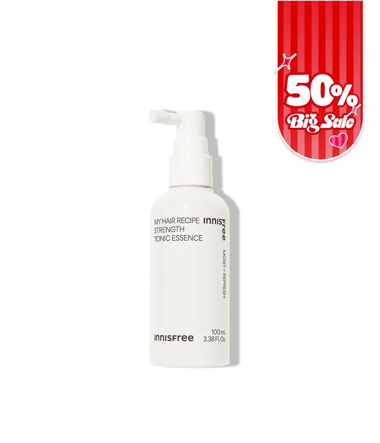 인삼추출물과 창포추출물이 모근을 건강하게 케어하고 측백나무씨추출물이 건강한 두피로 가꿔주는 토닉 에센스. 건조하고 약한 모발에 소이빈발효추출물이 집중 영양케어를 해 모발강화는 물론 피부과 테스트와 피부자극 테스트를 완료한 깐깐한 제품. 두피와 모근을 케어해주는 이니스프리 마이 헤어 레시피 스트렝스 토닉 에센스