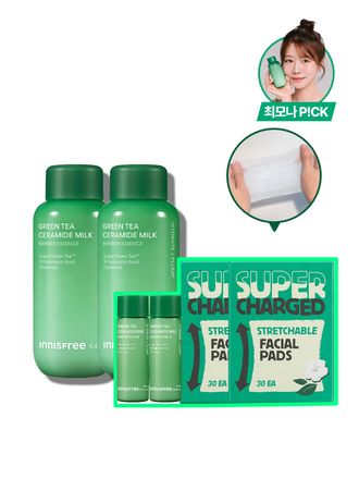 슈퍼 그린티™와 그린티 세라마이드가 함유된 포뮬러로 3초면 강력 속보습 완성. 피부 장벽 개선은 물론 메이크업 밀착력도 UP 시켜주는 신개념 밀크 텍스쳐, 토너팩으로도 추천! 민감성 피부도 사용 가능한 저자극 에센스, 이니스프리 신제품 그린티 밀크 보습 에센스