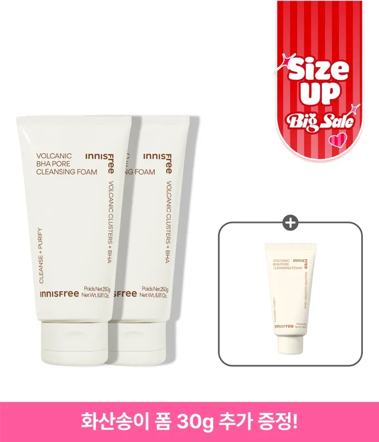 선크림부터 클렌징오일, 모공 속 노폐물, 각질까지 말끔하게 당김없이 딥 클렌징 가능한 폼클렌징. 쫀쫀하고 부드러운 생크림 거품으로 미세먼지 세정력과 여드름성 트러블 지성피부부터 속당김이 느껴지는 건성피부까지 모두 사용 가능한 이니스프리 화산송이 바하 모공 클렌징 폼 대용량