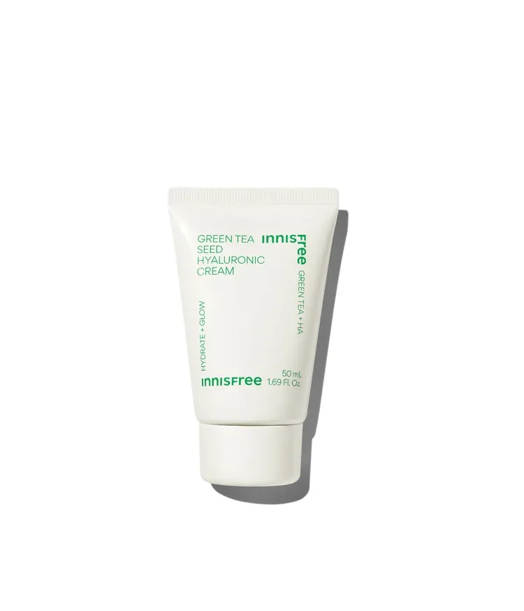 자극 받은 피부를 평온하게 진정, 수분-평정 크림 그린티와 5종 히알루론산의 만남으로 10초만에 흡수, 100시간 지속되는 수분 밸런스, 이니스프리 대표 수분크림 추천! 그린티 히알루론산 수분 크림