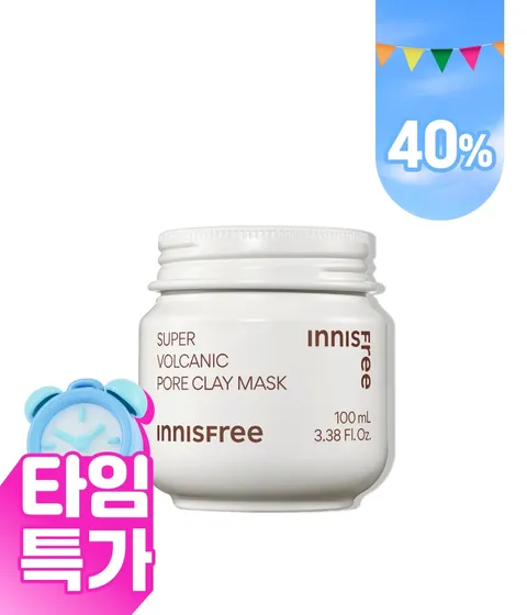 다양한 모공 고민을 한번에 해결해주며 각질 케어 효능을 지닌 AHA 성분이 함유된 피지흡착모공팩. 피부자극 테스트를 완료한 저자극 크리미 텍스처의 사용감. 모공 면적, 블랙헤드, 피부결, 각질 등 케어해주는 이니스프리 수퍼 화산송이 모공팩