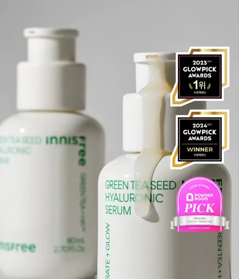 물보다 빠르게 피부 각질층 15층까지 한번에 침투하여 피부 건조 단숨에 해결! 72시간 보습지속, 수분 플럼핑 효과로 느끼는 초 밀착 수분광 이니스프리 추천 수분 세럼! 그린티 히알루론산 수분 세럼