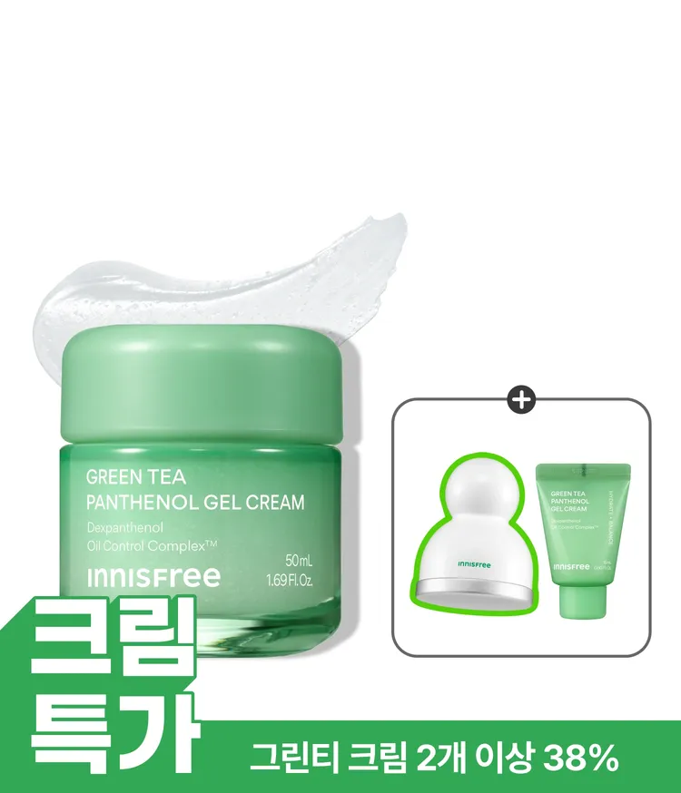 이니스프리 그린티 판테놀 젤 크림은 과다피지 정리 만족도 96%와 유수분 밸런스 만족도 100%를 바탕으로 지복합성 피부의 번들거림과 속건조를 함께 케어합니다. 미세한 비즈 포뮬러가 빠르게 녹아 산뜻한 보습막을 형성해 겉은 보송하고 속은 촉촉한 마무리를 돕습니다. 판테놀·스쿠알란 기반 저자극 젤 크림이 -3.6°C 쿨링과 보송한 사용감을 선사합니다.