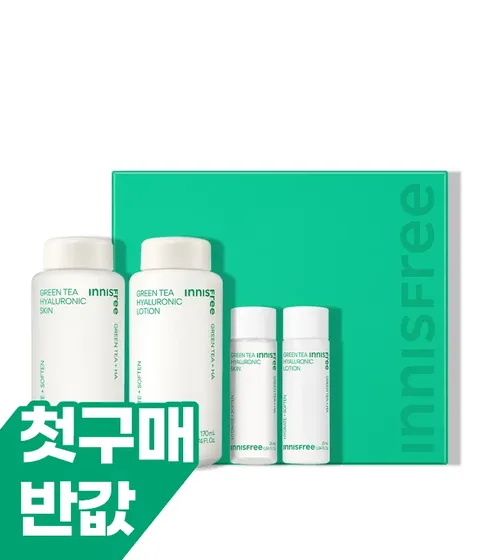 이니스프리 그린티 히알루론산 스킨케어 2종 세트는 일반 녹차 대비 데아닌을 1.67배 충분히 담은 뷰티그린티™와 5종 히알루론산 포뮬러로 속건조 개선 96% 만족을 선사합니다. 산뜻한 워터 타입 스킨이 민감해진 피부 고민을 진정시키며 피부결을 매끄럽게 정돈하며, 밀키한 저자극 로션이 번들거림 없이 유수분 밸런스를 맞춰 건강한 수분 바탕을 완성합니다.