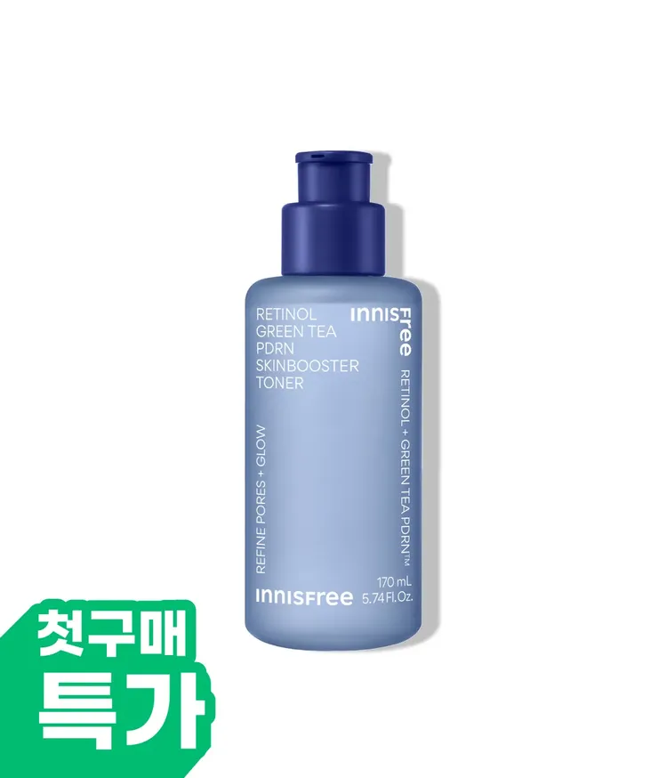 이니스프리 레티놀 PDRN 스킨부스터 토너는 피부 장벽 개선율 41.64%를 입증한 레티놀과 그린티 PDRN™ 시너지로 주름·미백 2중 기능성과 탄력·보습 케어를 한데 담았습니다. 탄력 있는 고농축 에센스 제형이 결 사이를 메워 첫 단계부터 매끈한 광채 바탕을 완성하며, 저자극 포뮬러로 매일 부담 없이 데일리 케어를 선사합니다.