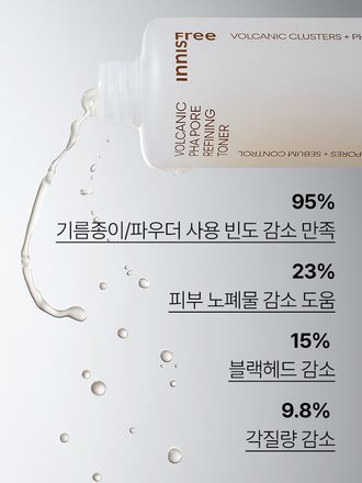 화산송이 파우더층이 유분과 피지를 흡착하고, PHA가 함유된 워터층이 각질을 녹여 보송매끈한 피부로 케어해 주는 모공 토너