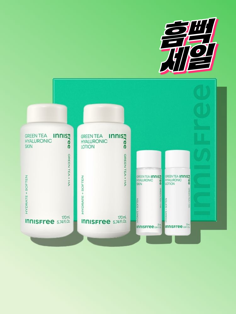 그린티 히알루론산 스킨케어 2종 세트 / 스킨 로션 수분 저자극 닦토 