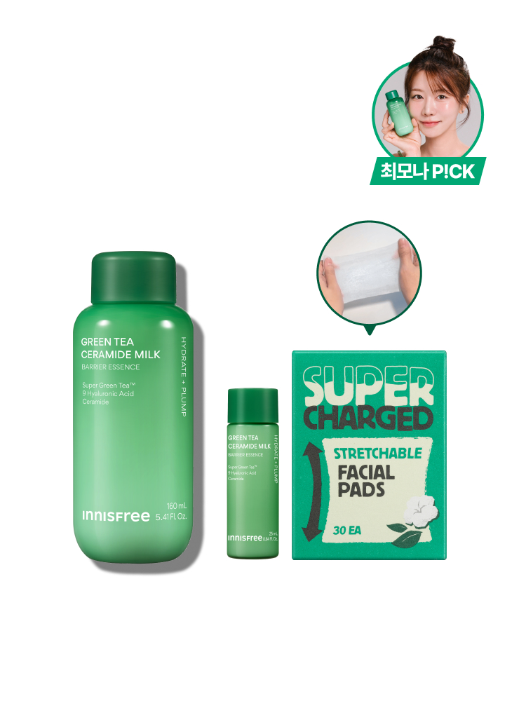 그린티 밀크 보습 에센스 160mL+ 늘려쓰는 화장솜 증정